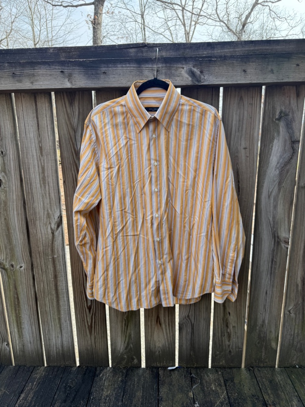 Equilibrio Italian Men's Yellow Stripe Long-Sleeve Button-Down Shirt